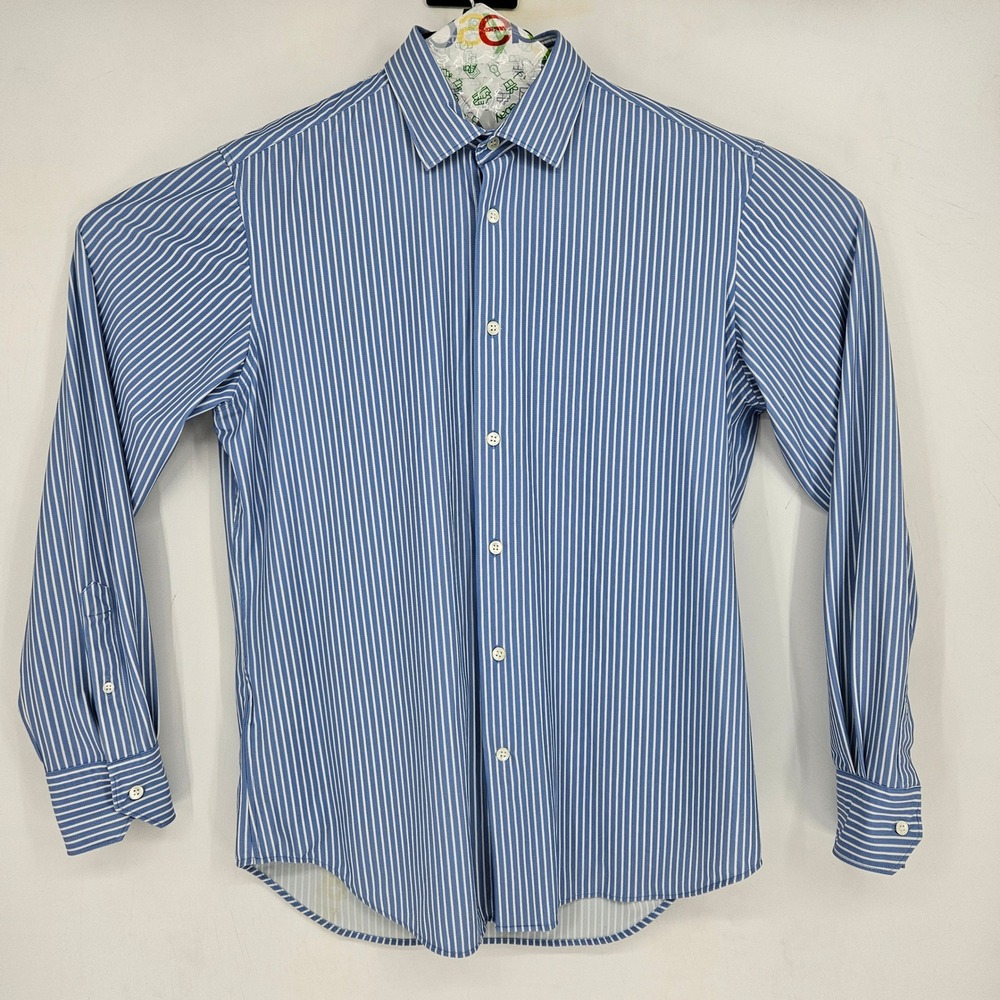 Boggi Milano Shirt Mens Large Button Up Casual Striped Blue Sensitive Preppy‎